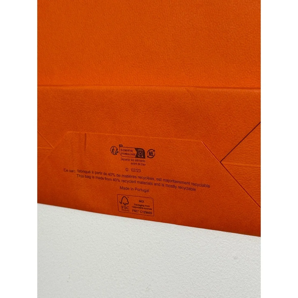 Hermes Orange Paper Shopping Bag 24 Faubourg Saint-Honore Paris 11.5x8.25